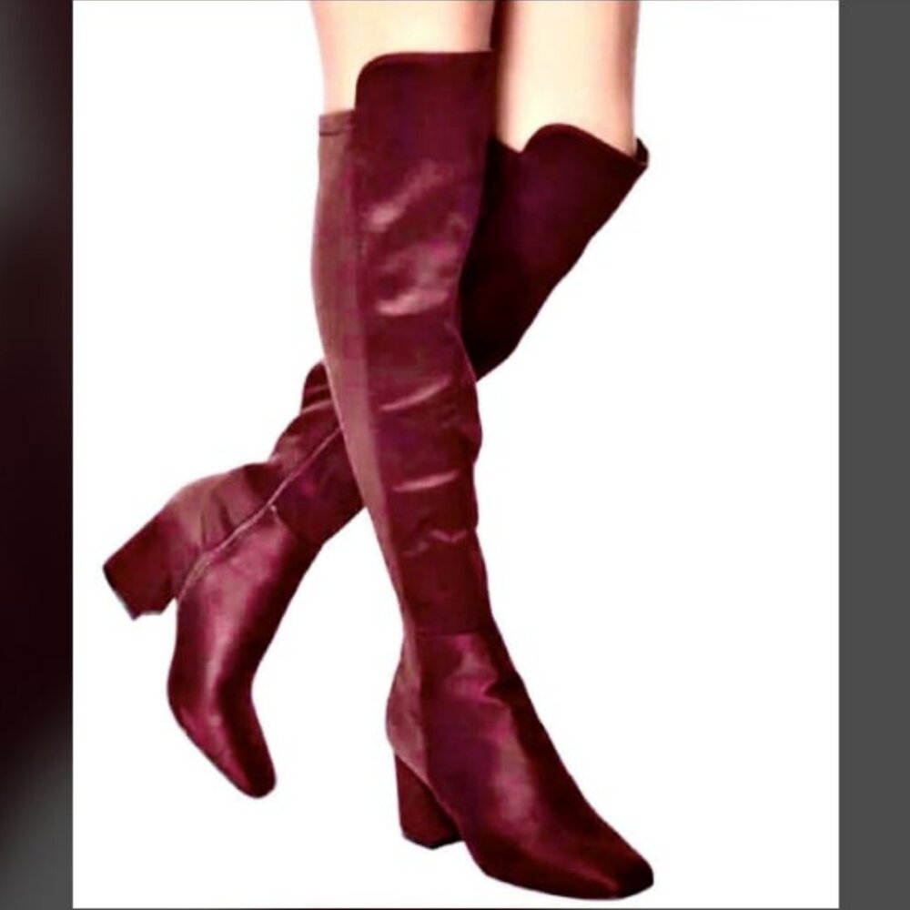 NWOB STUART WEITZMAN Gillian Suede Over the Knee Boots Burgundy 6 MSRP $800 - Picture 2 of 9